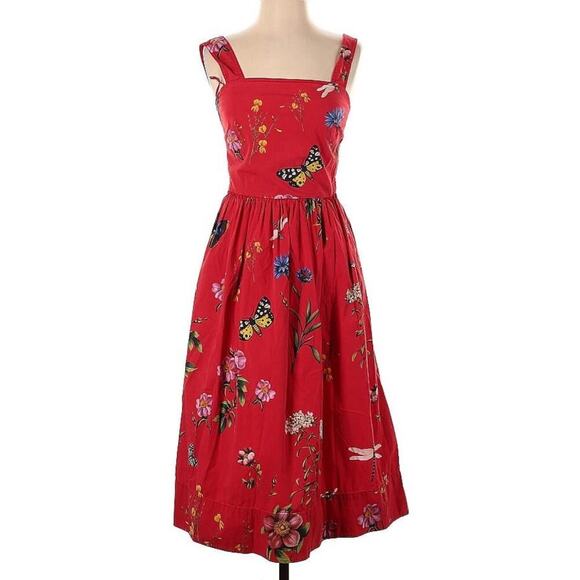 OSCAR DE LA RENTA Scarlett Garden Print Day Dress Midi Butterfly Poplin Floral 2 - Picture 11 of 12